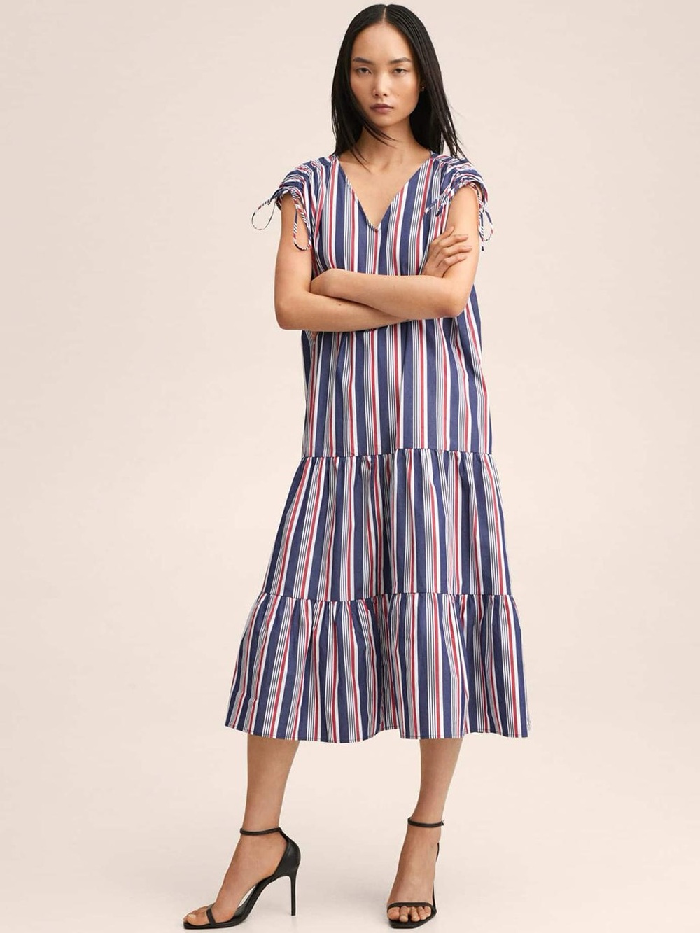 MANGO striped cotton midi dress